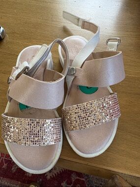Girls' Shimmery Rose Gold Two-Strap Sandals